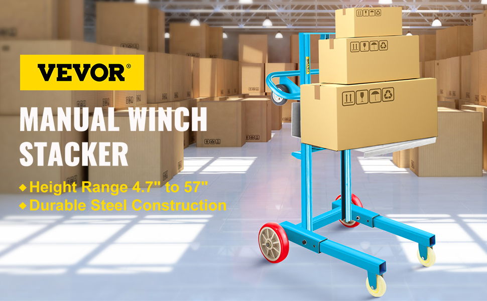 VEVOR Manual Winch Stacker, 4.7" 57" Height Range, 23.6" Length x 19.