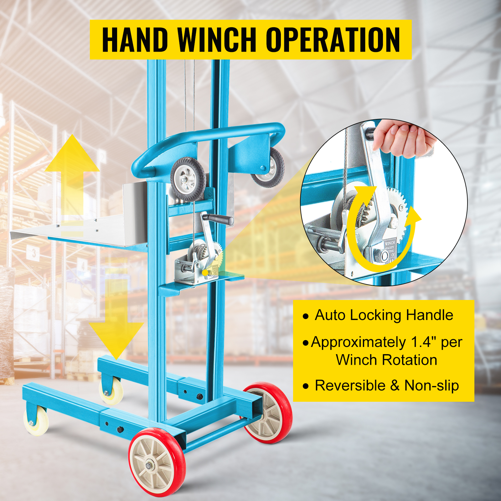 VEVOR Manual Winch Stacker, 4.7" 57" Height Range, 23.6" Length x 19.
