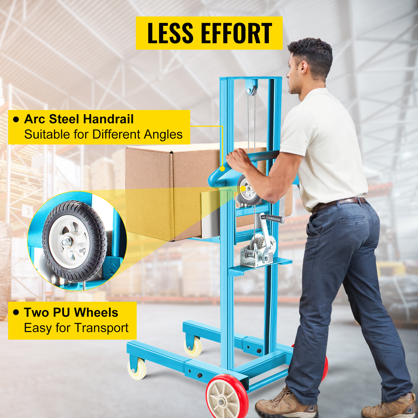 VEVOR Manual Winch Stacker, 4.7" 57" Height Range, 23.6" Length x 19.