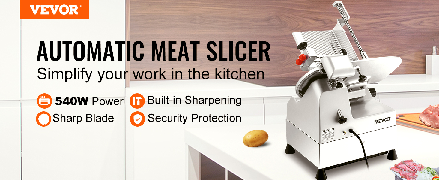 VEVOR Automatic Meat Slicer 540-Watts Deli Slicer with Two 10 in. Stainless  Steel Removable Blade 0-15mm Adjustable Thickness QZDQPJ550W10IEF8OV1 - The  Home Depot