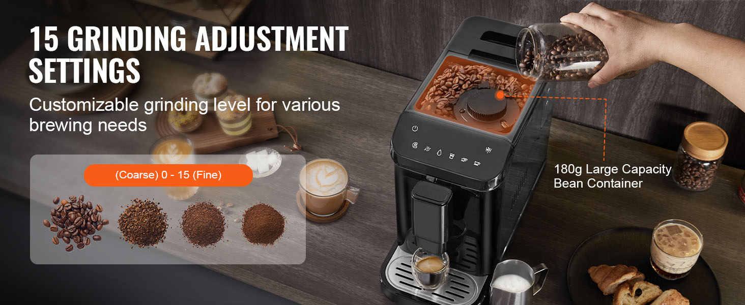 built-in grinder and bean hopper