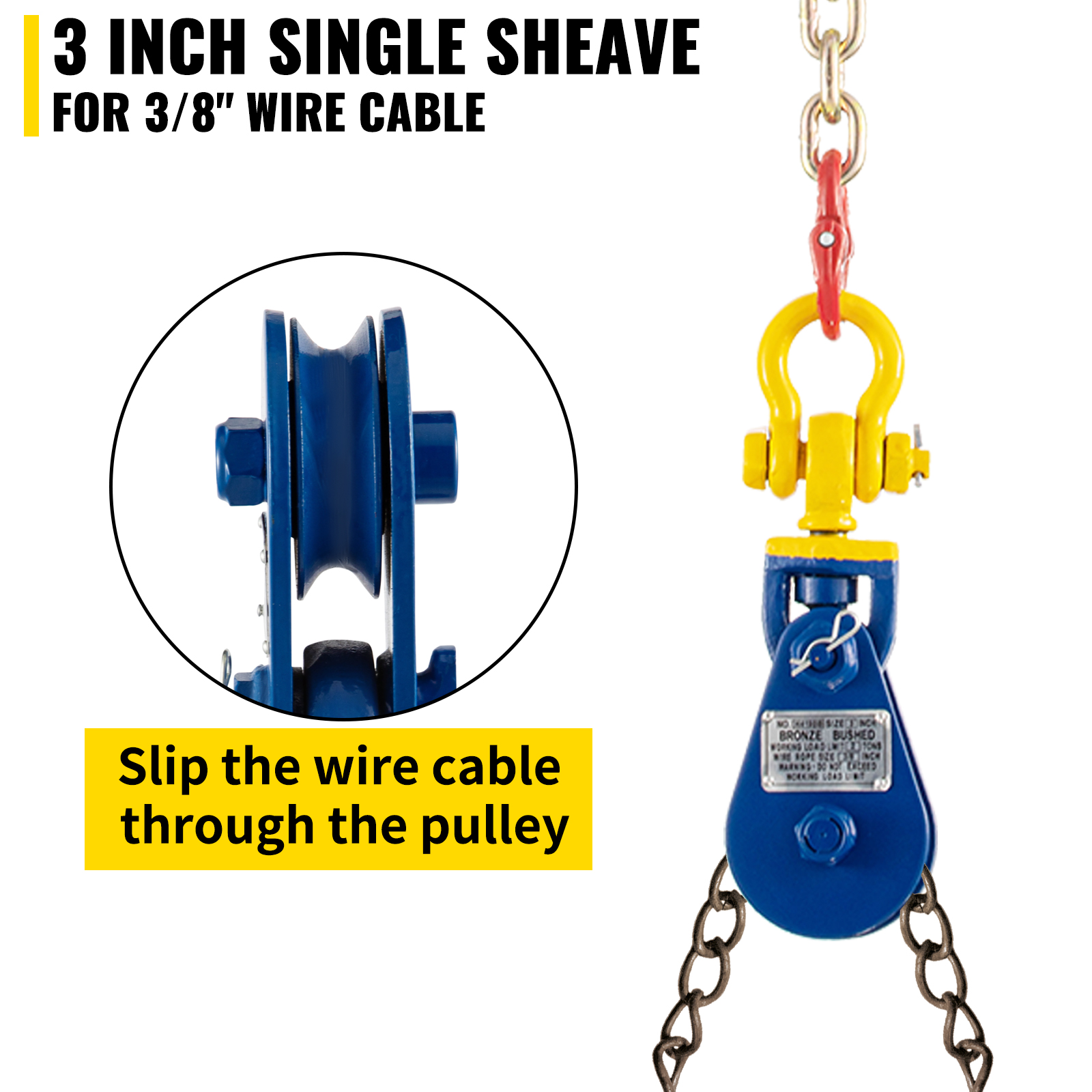 Heavy Duty 10 Ton Snatch Block Recovery Winch Rope Pulley Steel Hoist Hook 