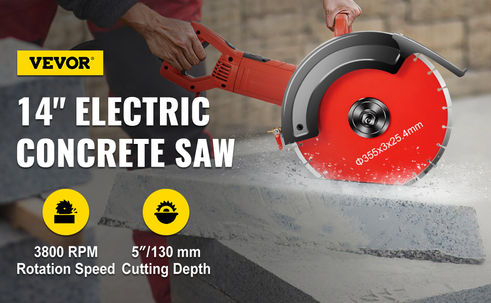 VEVOR Electric Concrete Saw, 14" Concrete Cutter, 15-Amp Concrete Saw, Electric  Circular Saw with 14" Blade and Tools, Masonry Saw for Granite, Brick,  Porcelain, Reinforced Concrete and Other Material VEVOR CA