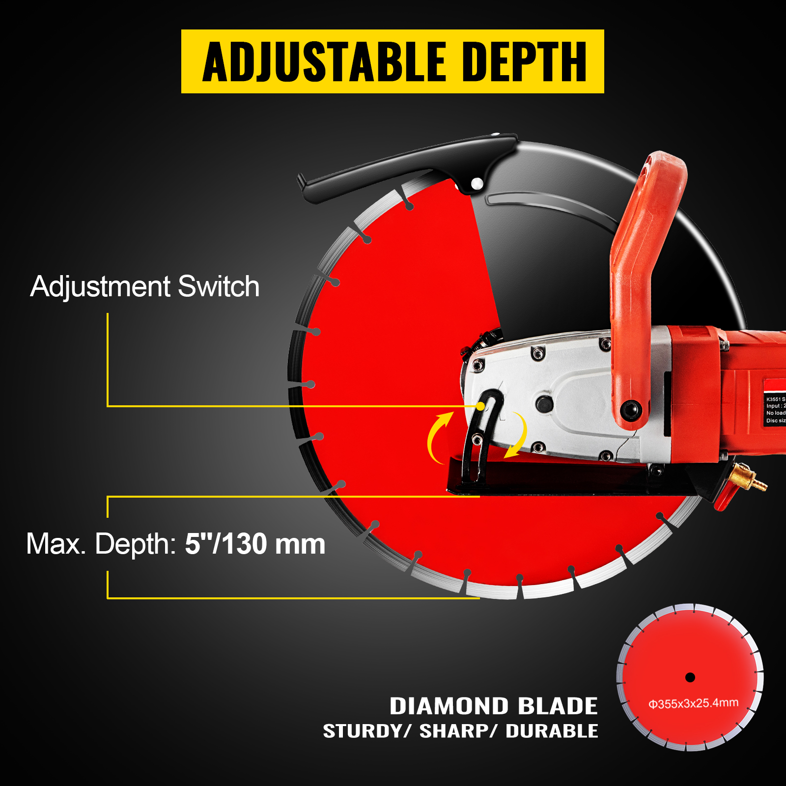 VEVOR Electric Concrete Saw, 14" Concrete Cutter, 15-Amp Concrete Saw, Electric  Circular Saw with 14" Blade and Tools, Masonry Saw for Granite, Brick,  Porcelain, Reinforced Concrete and Other Material VEVOR CA