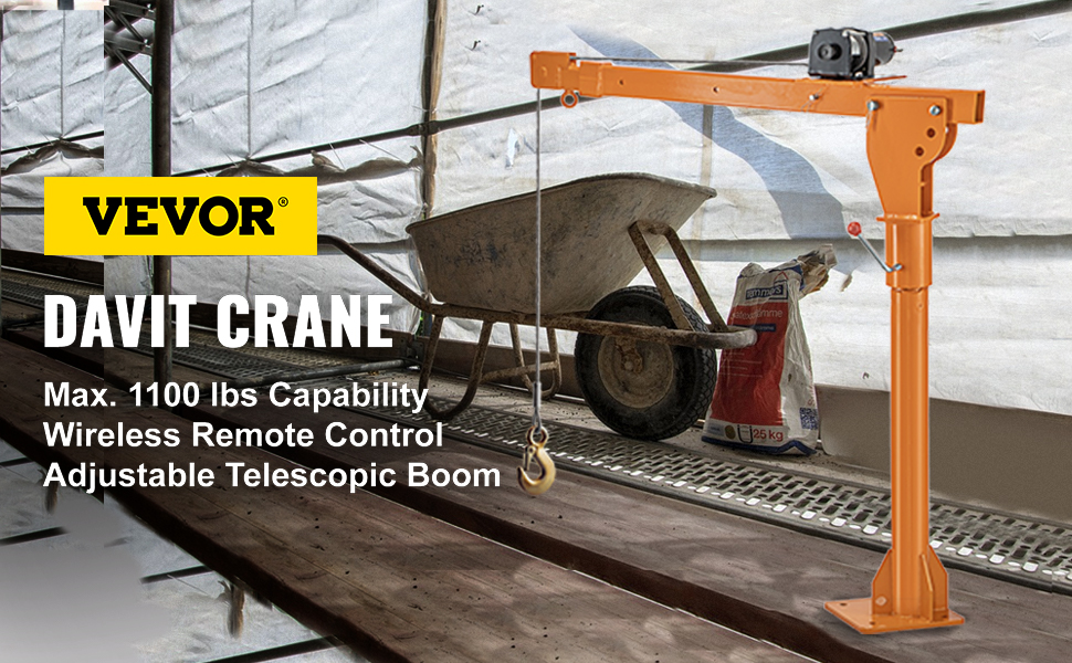 VEVOR Davit Crane, 1100 lbs Truck Crane, Wireless Remote Control Dock Crane, 110V 360° Swivel Electric Crane for Truck, Crane Hitch for Lifting Goods in Construction, Forestry, Factory, and Transport