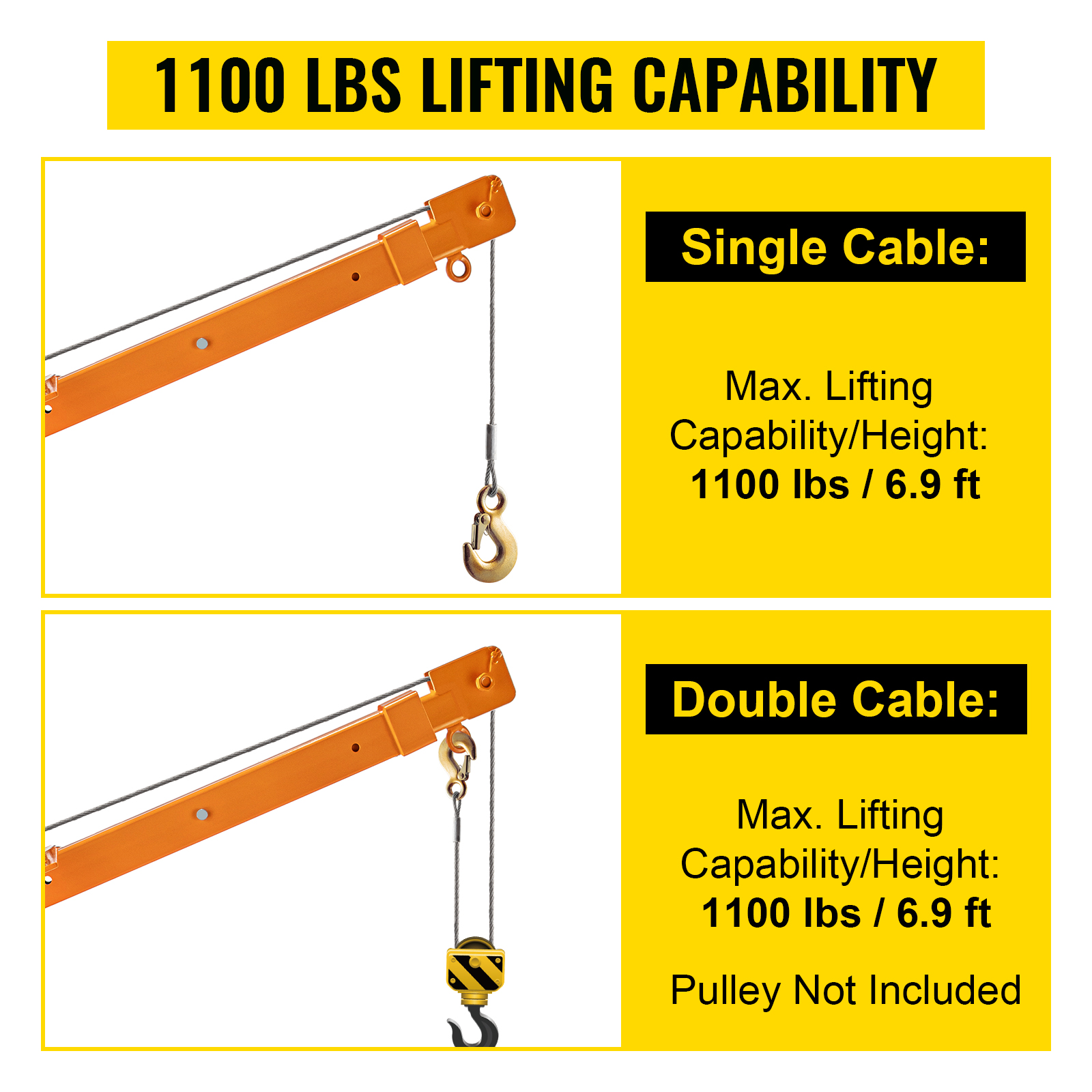 VEVOR Davit Crane, 1100 lbs Truck Crane, Wireless Remote Control Dock Crane, 110V 360° Swivel Electric Crane for Truck, Crane Hitch for Lifting Goods in Construction, Forestry, Factory, and Transport