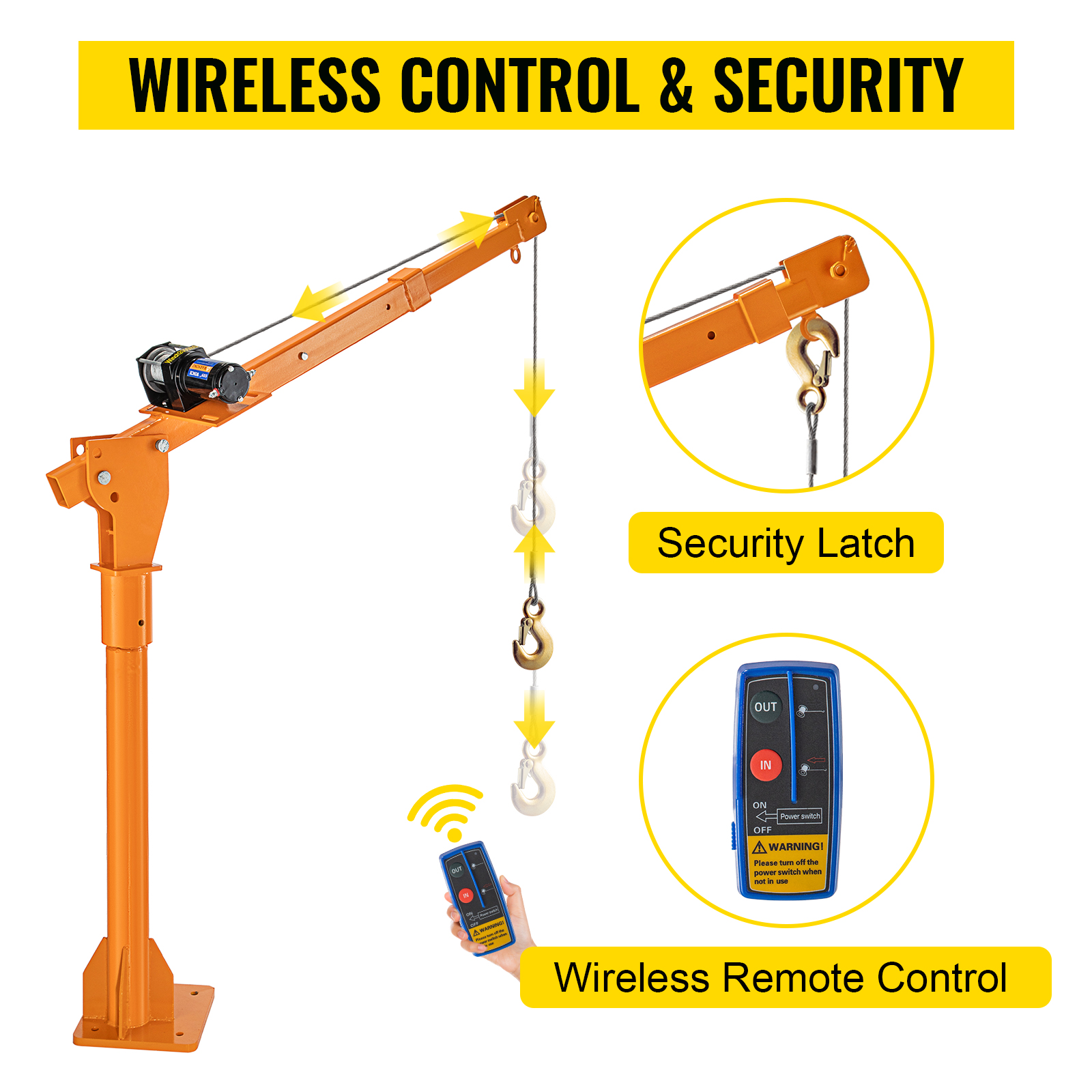 VEVOR Davit Crane, 1100 lbs Truck Crane, Wireless Remote Control Dock Crane, 110V 360° Swivel Electric Crane for Truck, Crane Hitch for Lifting Goods in Construction, Forestry, Factory, and Transport