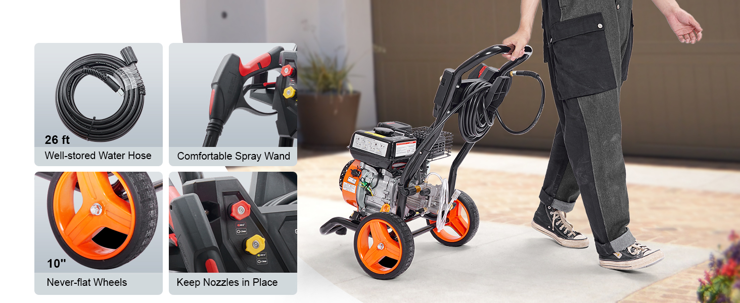 VEVOR Gas Pressure Washer, 3400 PSI 2.6 GPM, Gas Powered Pressure Washer  with Aluminum Pump, Spray Gun and Extension Wand, 5 Quick Connect Nozzles, for  Cleaning Cars, Homes, Driveways, Patios