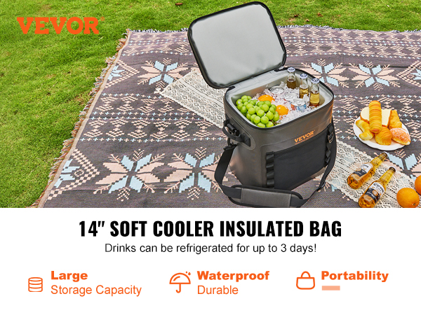 VEVOR Soft Cooler Bag 10 qt. Soft Sided Cooler Bag Leakproof with