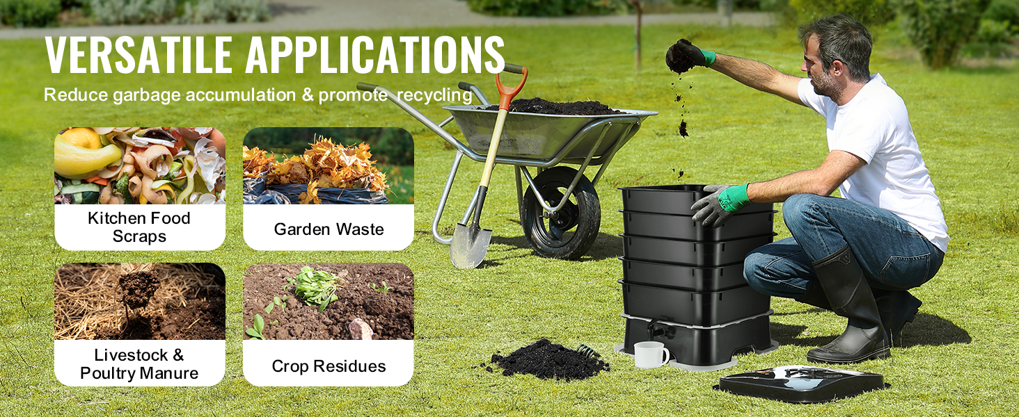 VEVOR gyorskomposztáló 18-50L kerti komposztáló 400x400x650mm termikus komposztáló HDPE műanyag komposztáló 5 tállal és egy gyűjtőedénnyel Komposzt tartály Komposztálás A háztartási hulladék mennyiségének csökkentése