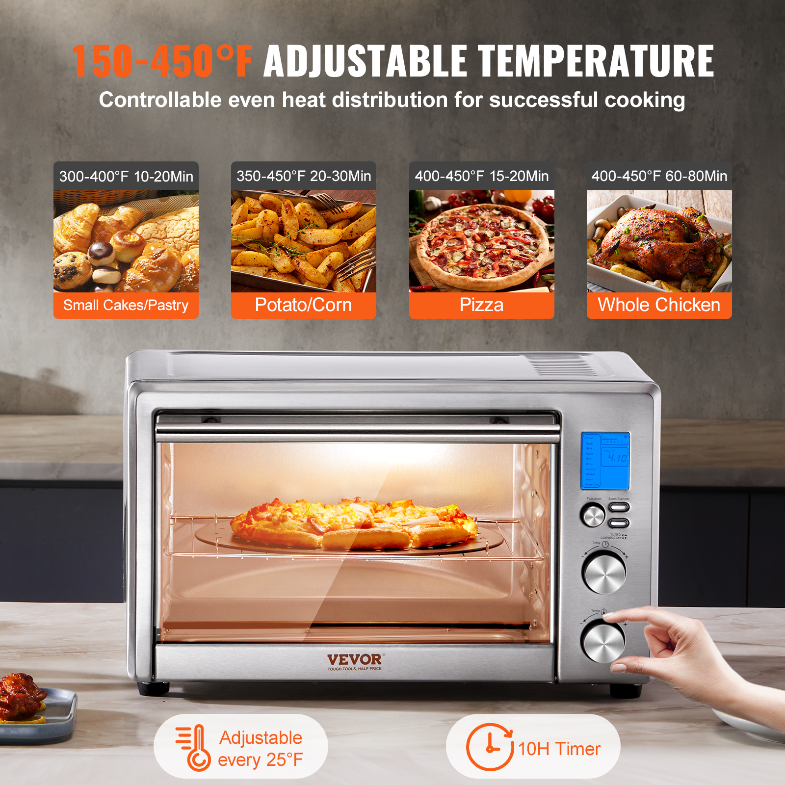 Stainless Steel Air Fryer Toaster Oven with Convection and Steam Cooking