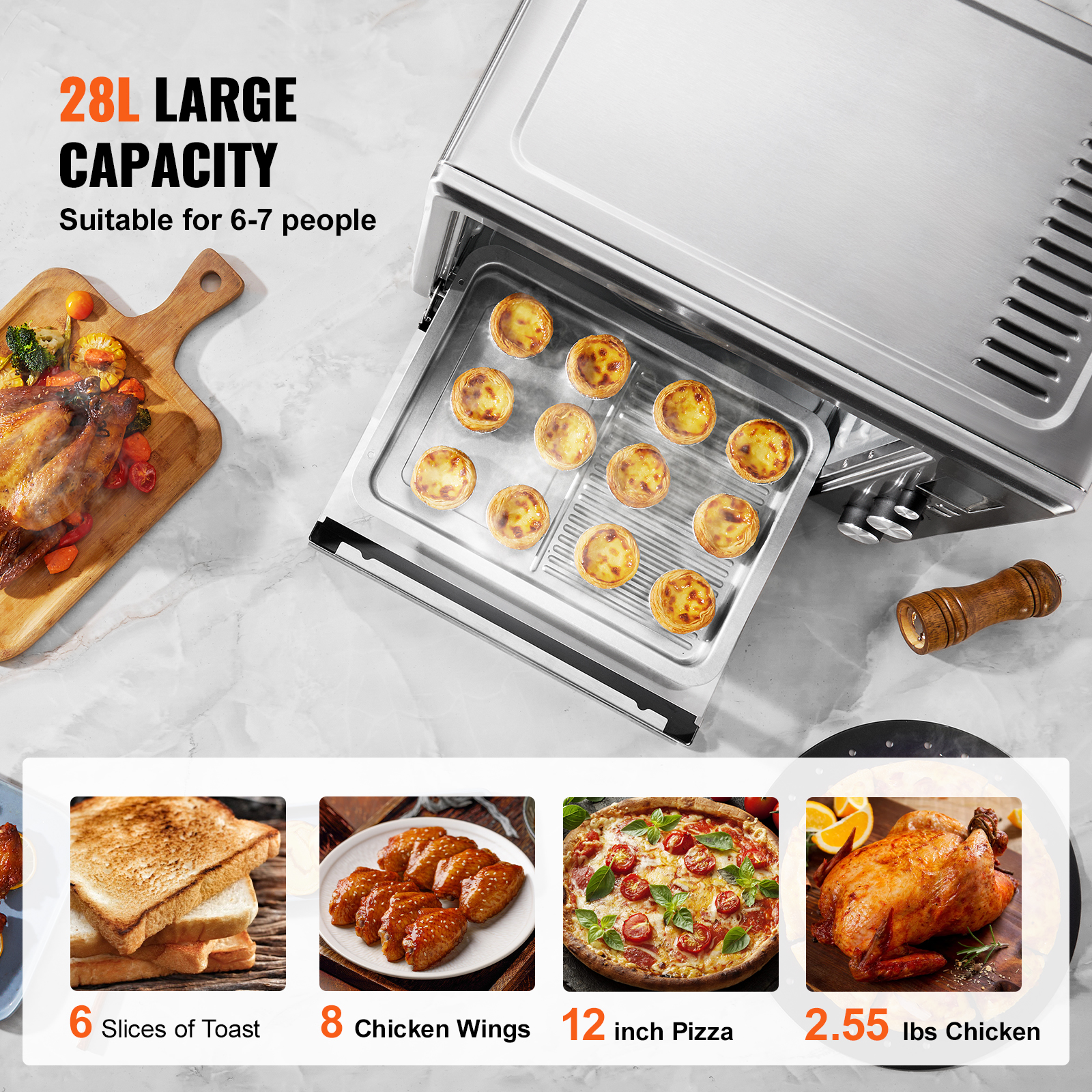 Stainless Steel Air Fryer Toaster Oven with Convection and Steam Cooking
