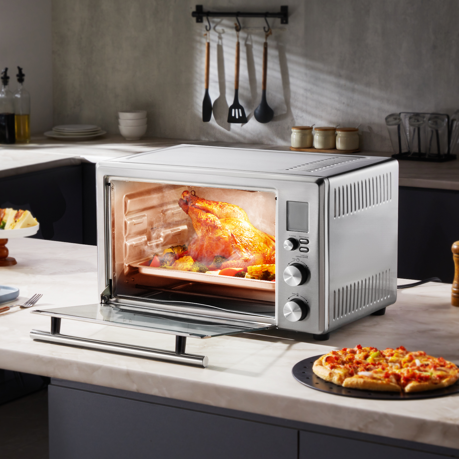 Stainless Steel Air Fryer Toaster Oven with Convection and Steam Cooking