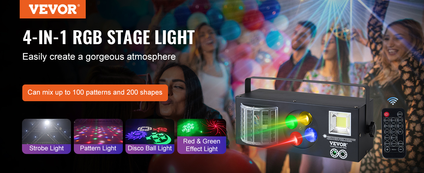  Party Lights Dj Disco Light,3 in 1 RGBW Strobe