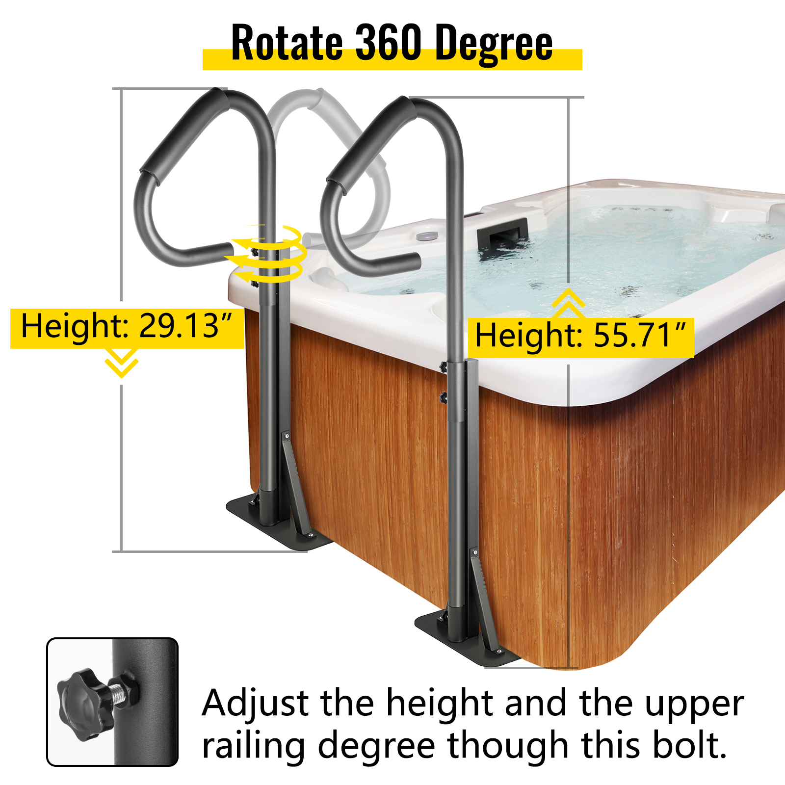 VEVOR pezsgőfürdő kapaszkodó vas spa korlát pezsgőfürdő 103x48x141,5 cm medencekorlát 280 kg teherbírású kapaszkodós beléptető medence ideális bel- és kültéri fürdőszobákba vagy törölközőfaként