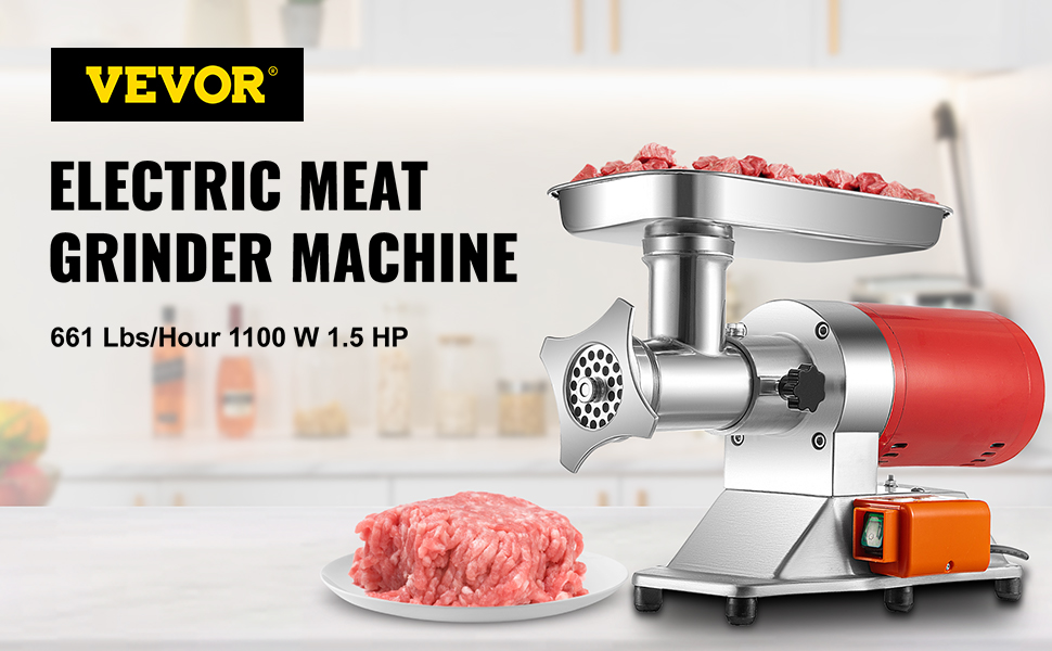 VEVOR Picadora de carne eléctrica VEVOR, capacidad de 396 lb/h, picadora de  carne industrial de 1100 W (4600 W máx.) con 2 cuchillas, 3 placas de  molienda, tubos de salchicha, picadora de