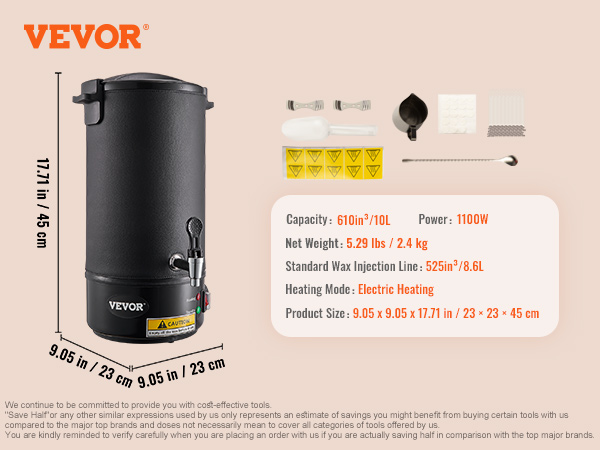 VEVOR Wax Melter for Candle Making, 6.5 Liter Large Electric Wax Melting Pot Easy Pour Spout, 9-Level Temperature Control