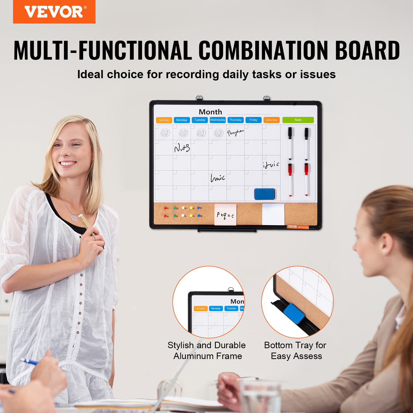 24x18-48x36inch Whiteboard Cork Board Combo with Aluminum Frame for School Home - Picture 26 of 120