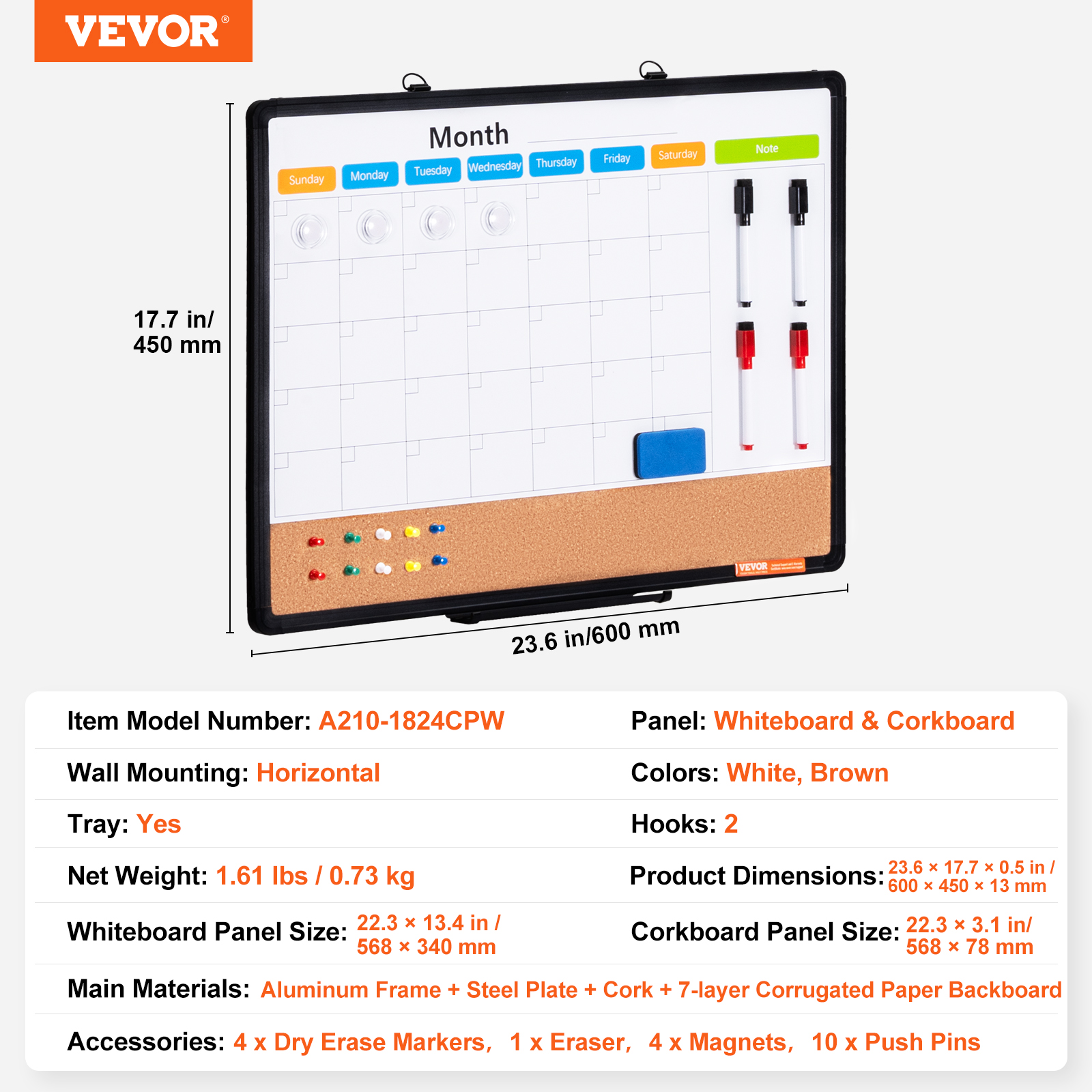 24x18-48x36inch Whiteboard Cork Board Combo with Aluminum Frame for School Home - Picture 31 of 120