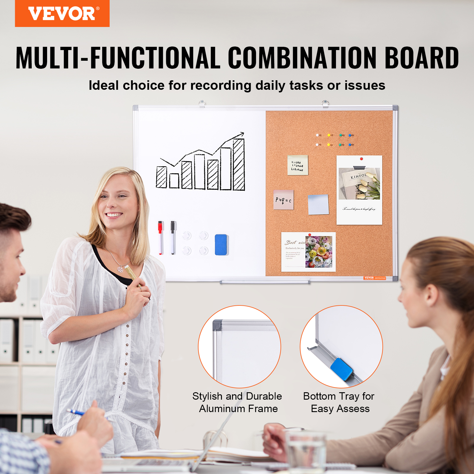 24x18-48x36inch Whiteboard Cork Board Combo with Aluminum Frame for School Home - Picture 50 of 120
