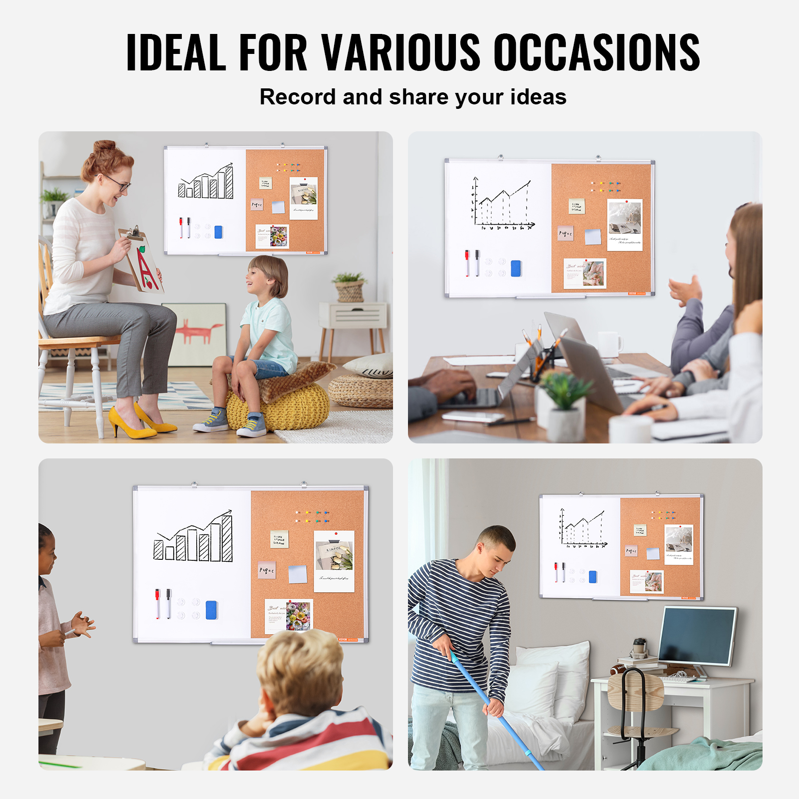 24x18-48x36inch Whiteboard Cork Board Combo with Aluminum Frame for School Home - Picture 54 of 120