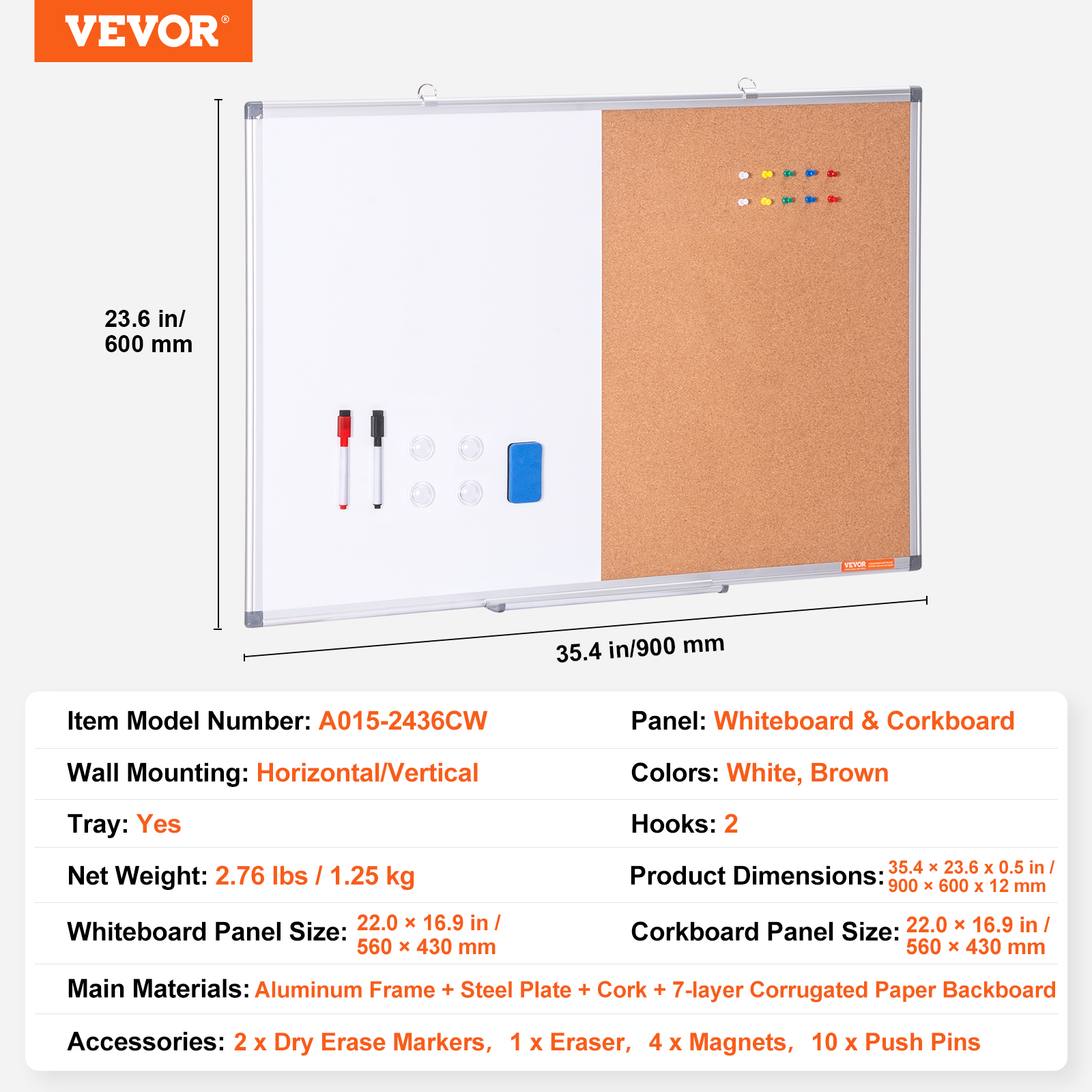 24x18-48x36inch Whiteboard Cork Board Combo with Aluminum Frame for School Home - Picture 55 of 120