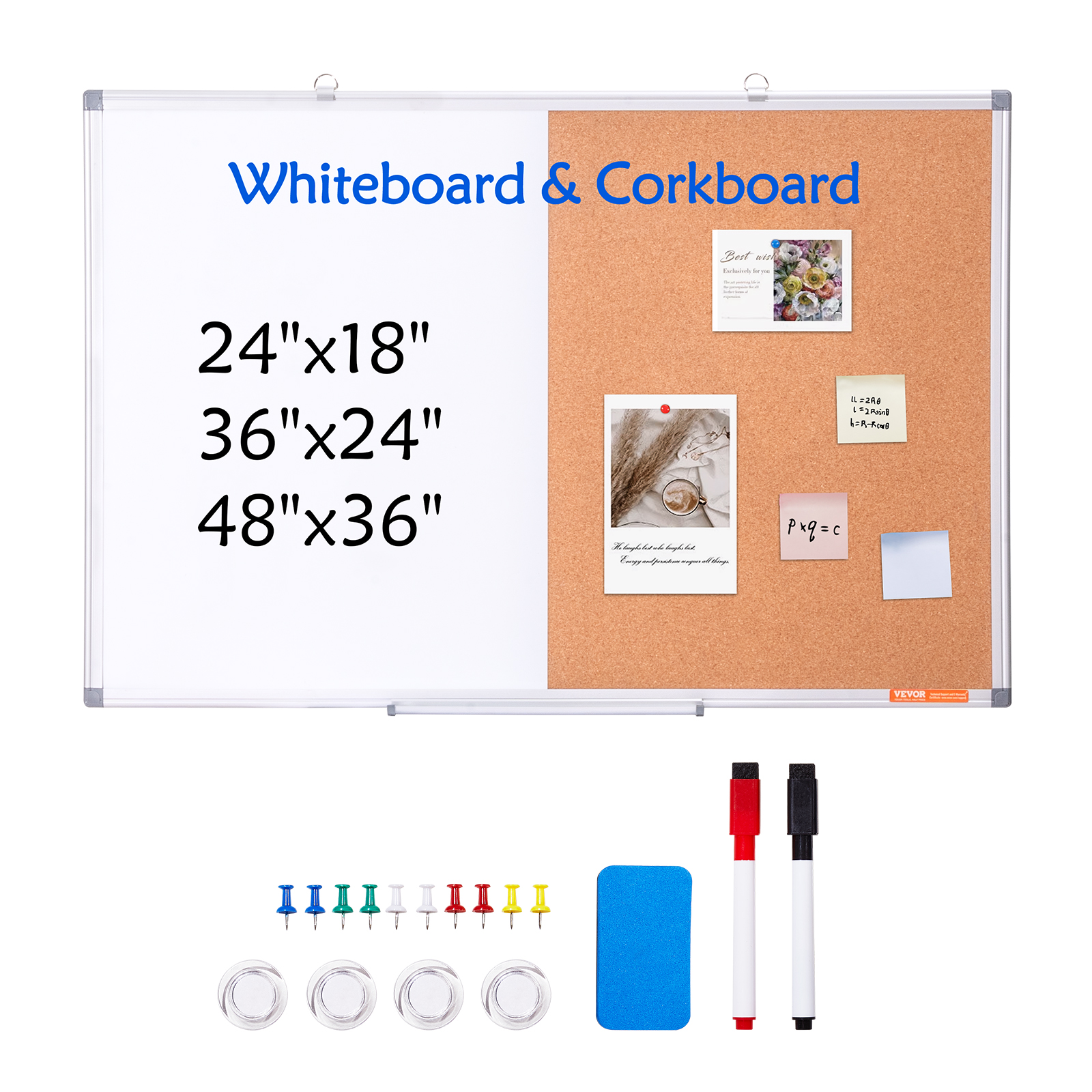 24x18-48x36inch Whiteboard Cork Board Combo with Aluminum Frame for School Home - Picture 57 of 120