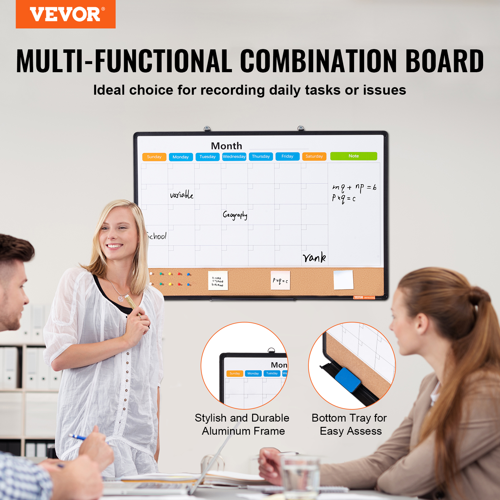 24x18-48x36inch Whiteboard Cork Board Combo with Aluminum Frame for School Home - Picture 62 of 120