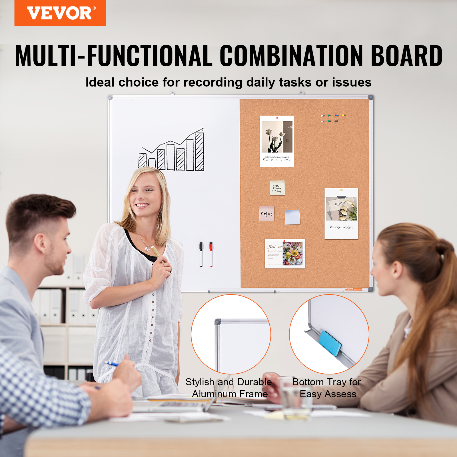 24x18-48x36inch Whiteboard Cork Board Combo with Aluminum Frame for School Home - Picture 86 of 120