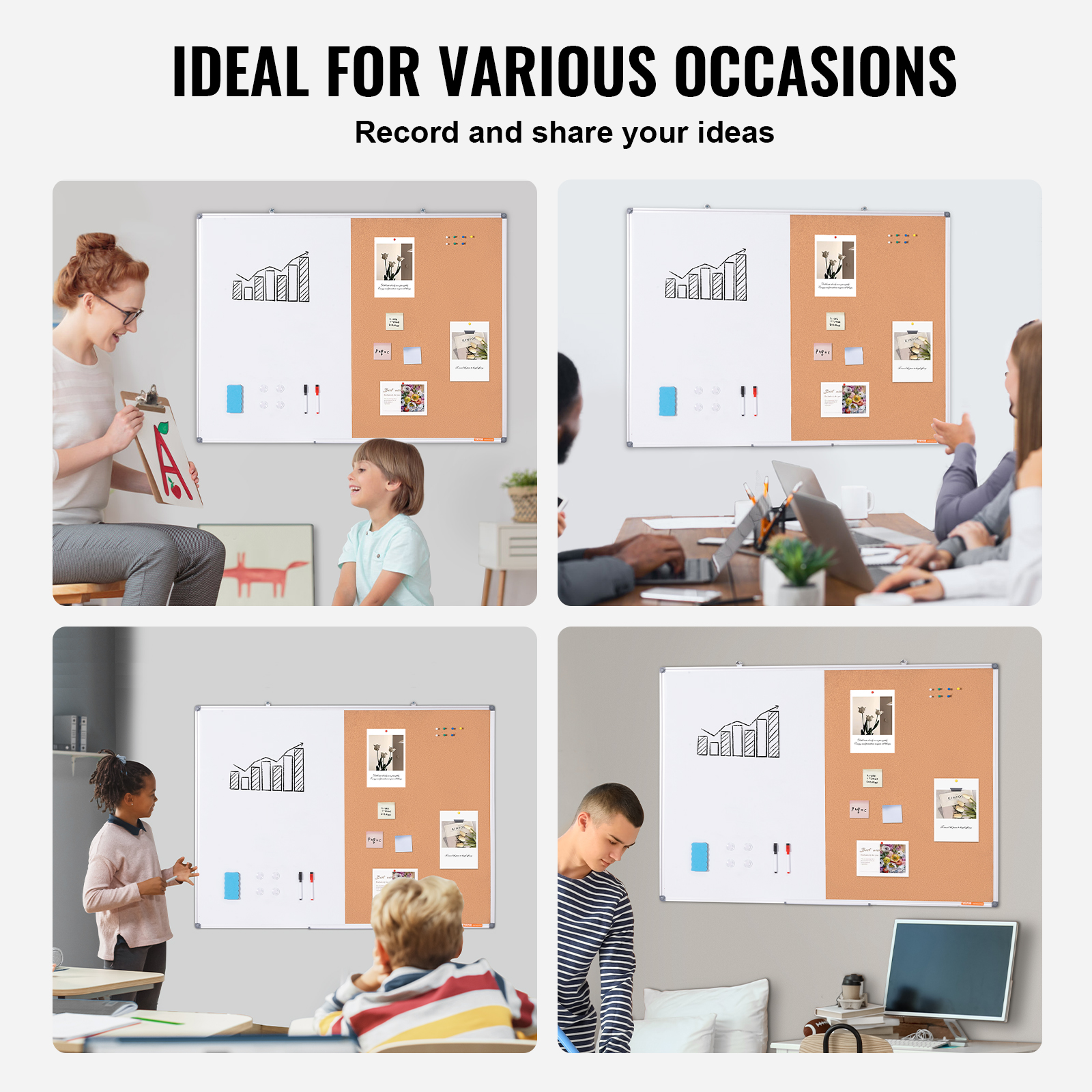 24x18-48x36inch Whiteboard Cork Board Combo with Aluminum Frame for School Home - Picture 90 of 120