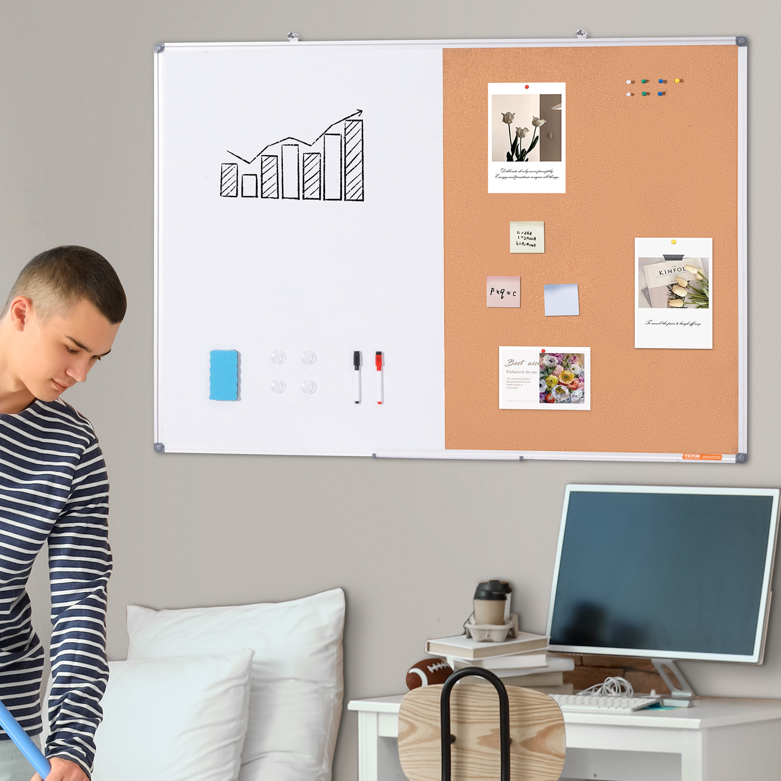 24x18-48x36inch Whiteboard Cork Board Combo with Aluminum Frame for School Home - Picture 92 of 120
