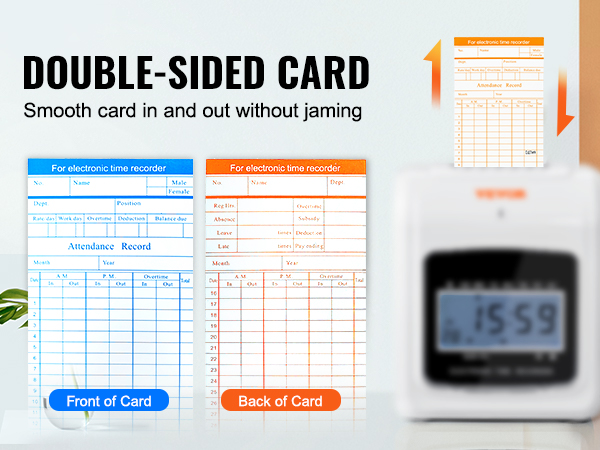 VEVOR Time Cards, Monthly Timesheets 100 pcs, 6 Columns Two-sided Orange and Blue, Card for 9600 Punch Time Clock, for Employee Attendance, Payroll Recorder