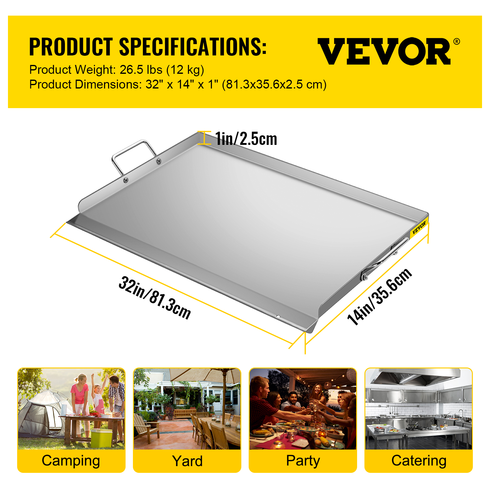 VEVOR Flat Top Griddle For Gas Grill Solid Flat Top Grill Stove 17" 23" 37"