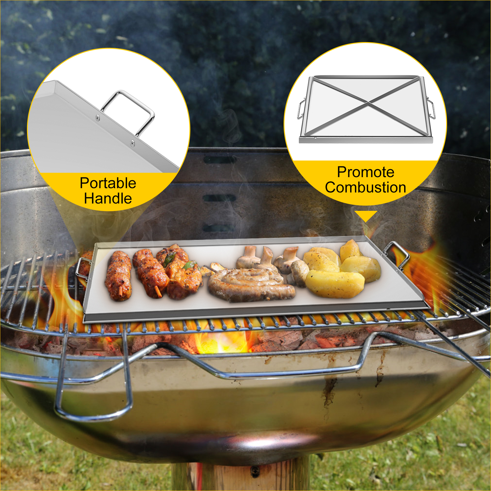 VEVOR Carbon Steel Griddle, 16 x 37 Griddle Flat Top Plate, Griddle for  BBQ Charcoal/Gas Gril with 2 Handles, Rectangular Flat Top Grill with Extra  Drain Hole for Tailgating and Parties