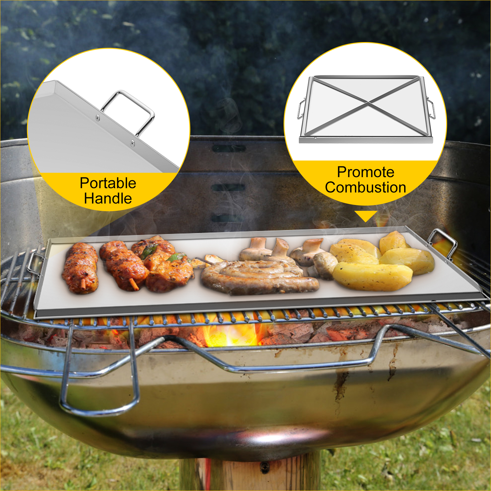 VEVOR Stainless Steel Griddle, 23x16in Griddle Flat Top Plate, Griddle for  BBQ Charcoal/Gas Gril with 2 Handles, Rectangular Flat Top Grill with Oil