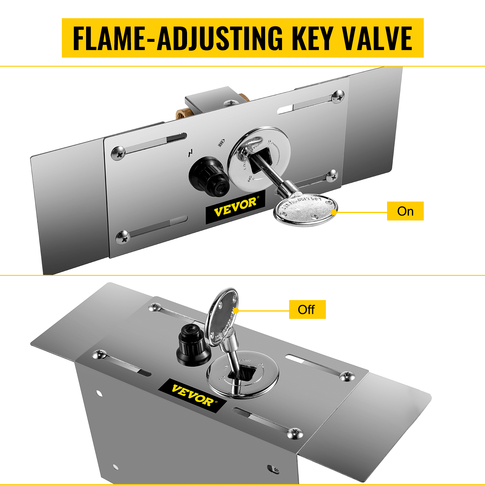 VEVOR Fire Pit Gas Burner Spark Ignition Kit, 300K BTU Fire Pit Ignition System, Stainless Steel Fire Pit Igniter, with 1/2'' Key Valve with Key and Leads & Ground Wire Black Retractable 