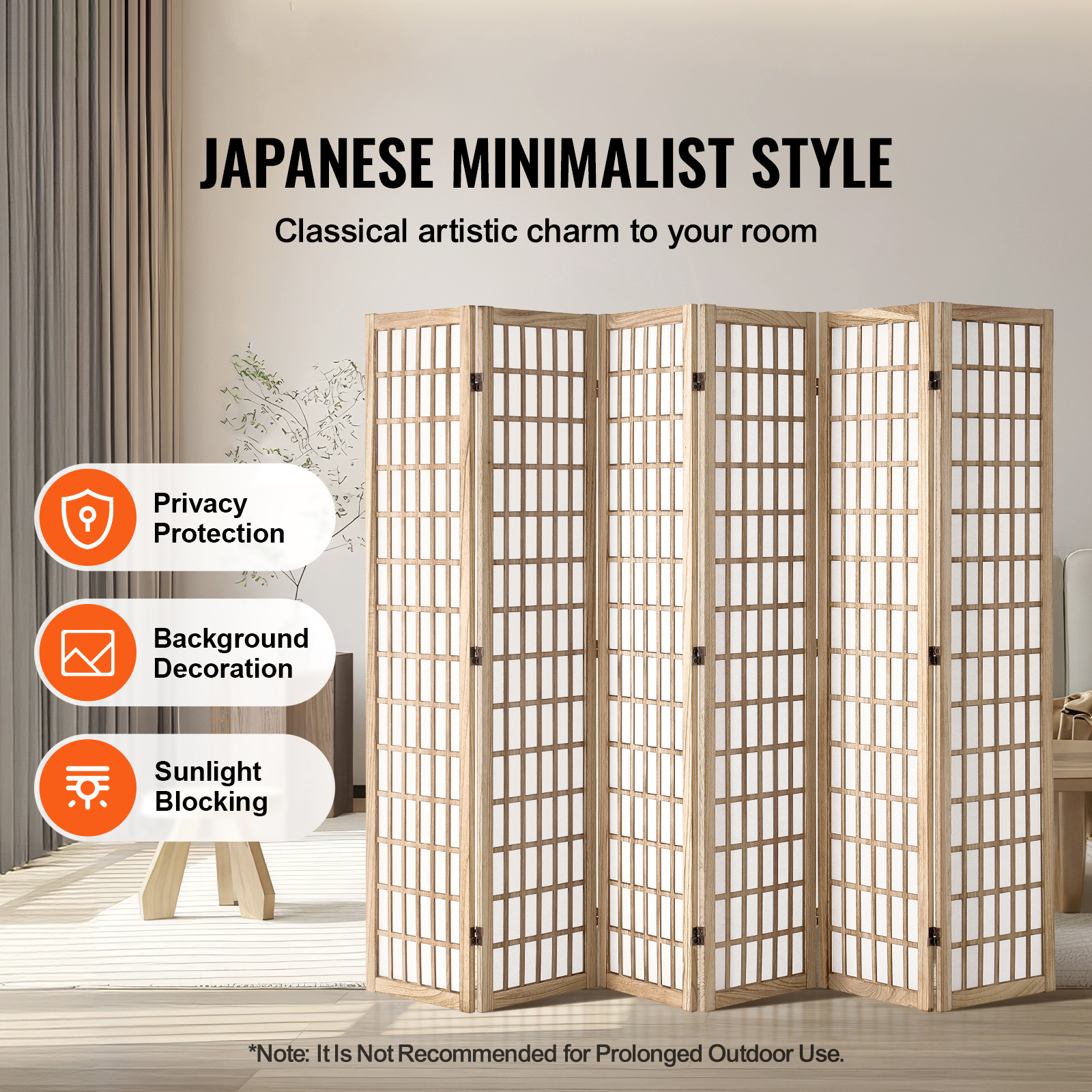 Room Divider Japanese Wall Divider 3/4/6 Panel Screen for Room Separation