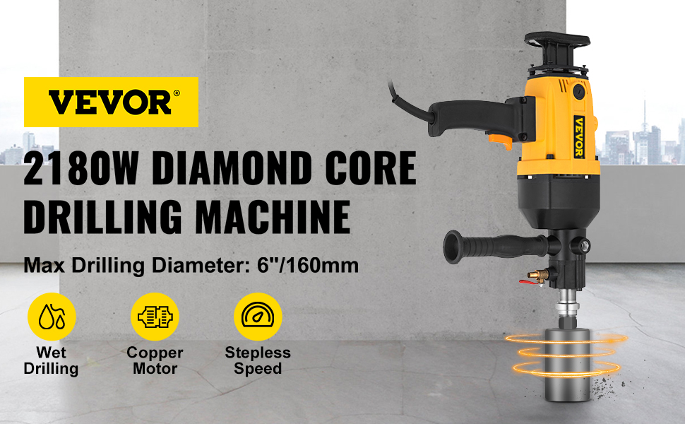 VEVOR VEVOR Taladro Diamantado de Perforación de Núcleo de Diamante 2180 W  Velocidad de Rotación de 1600 r/min Máquina Perforadora de Diamante con  Taladro Percutor de 160 mm Taladro con Núcleo de