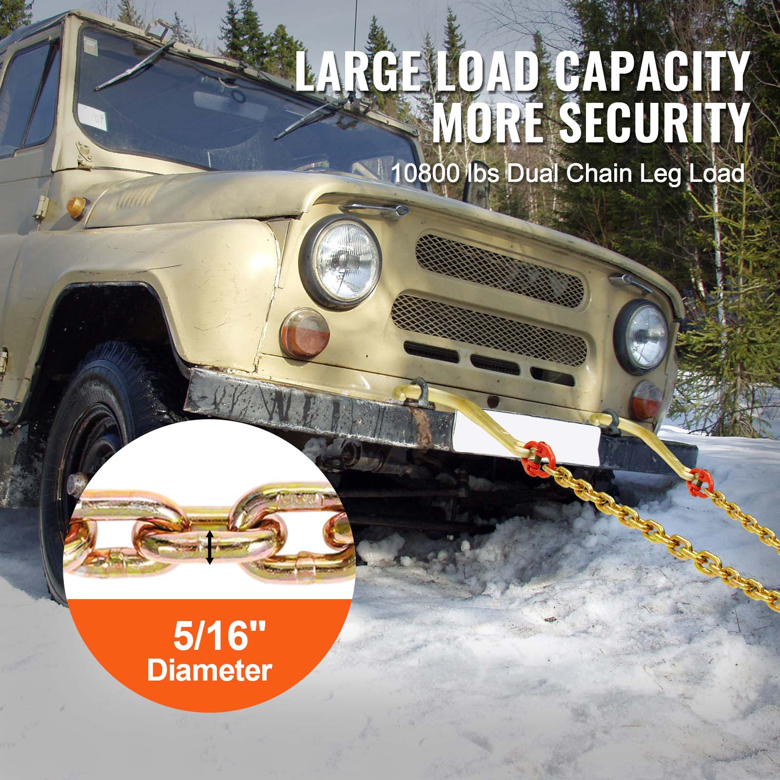 VEVOR 3/8" 5/16" Tow Chain J Hook G80 2ft, 3ft, 6ft V-Chain Wrecker Grab Hooks - Picture 65 of 74