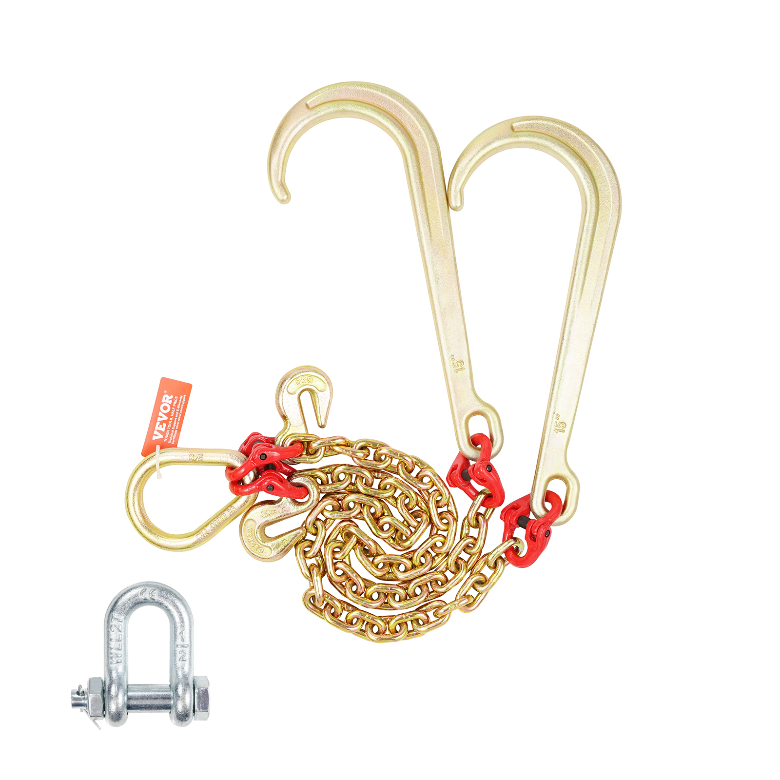 VEVOR 3/8" 5/16" Tow Chain J Hook G80 2ft, 3ft, 6ft V-Chain Wrecker Grab Hooks - Picture 63 of 74
