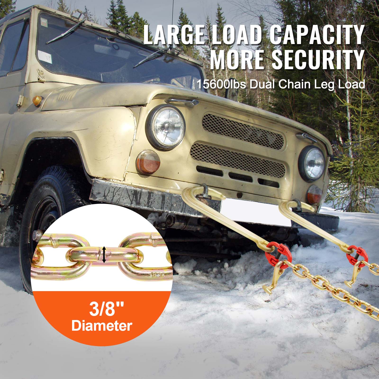 VEVOR 3/8" 5/16" Tow Chain J Hook G80 2ft, 3ft, 6ft V-Chain Wrecker Grab Hooks - Picture 5 of 74