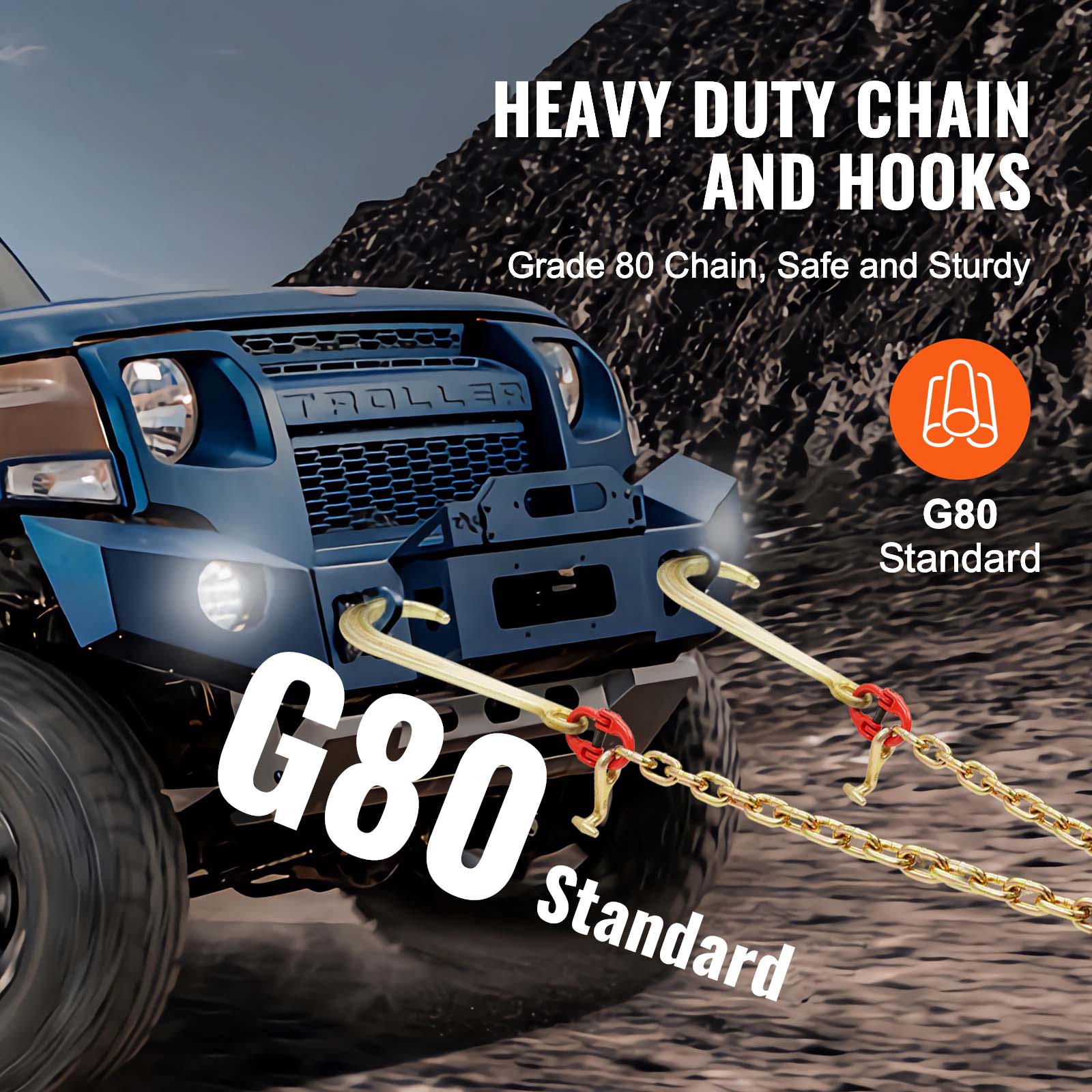 VEVOR 3/8" 5/16" Tow Chain J Hook G80 2ft, 3ft, 6ft V-Chain Wrecker Grab Hooks - Picture 7 of 74