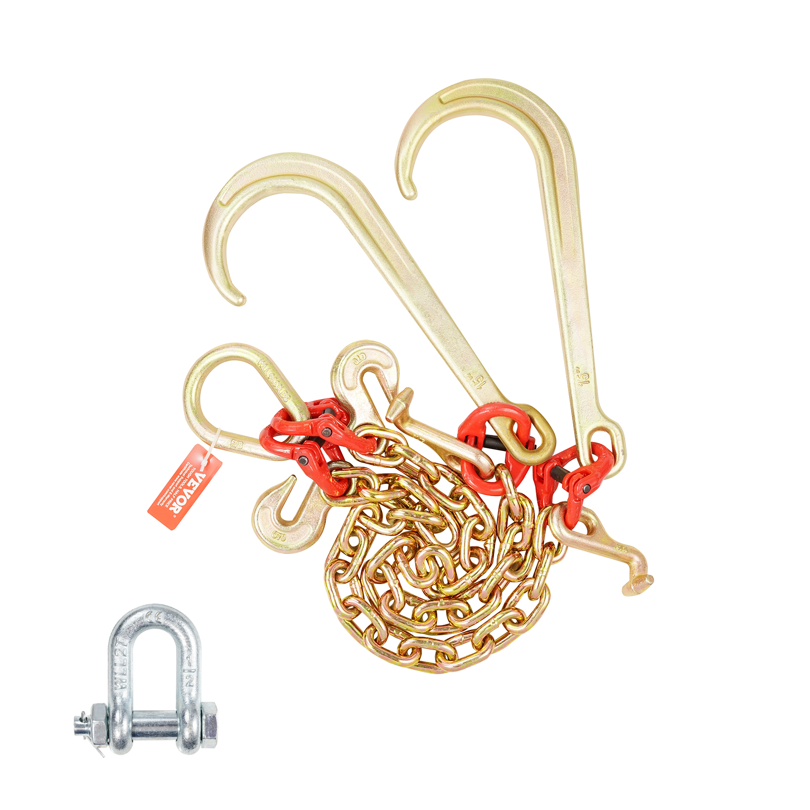 VEVOR 3/8" 5/16" Tow Chain J Hook G80 2ft, 3ft, 6ft V-Chain Wrecker Grab Hooks - Picture 3 of 74