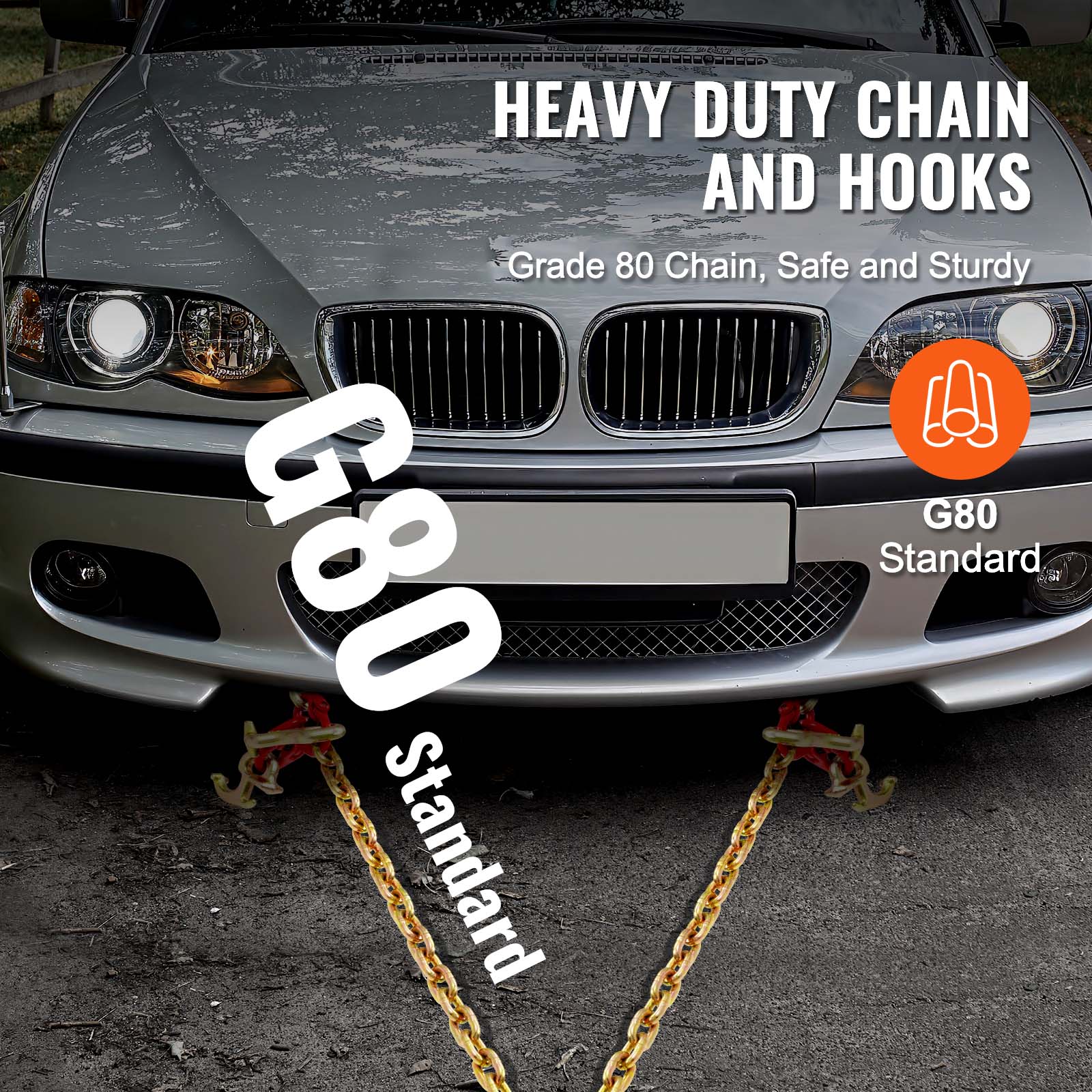 VEVOR 3/8" 5/16" Tow Chain J Hook G80 2ft, 3ft, 6ft V-Chain Wrecker Grab Hooks - Picture 55 of 74