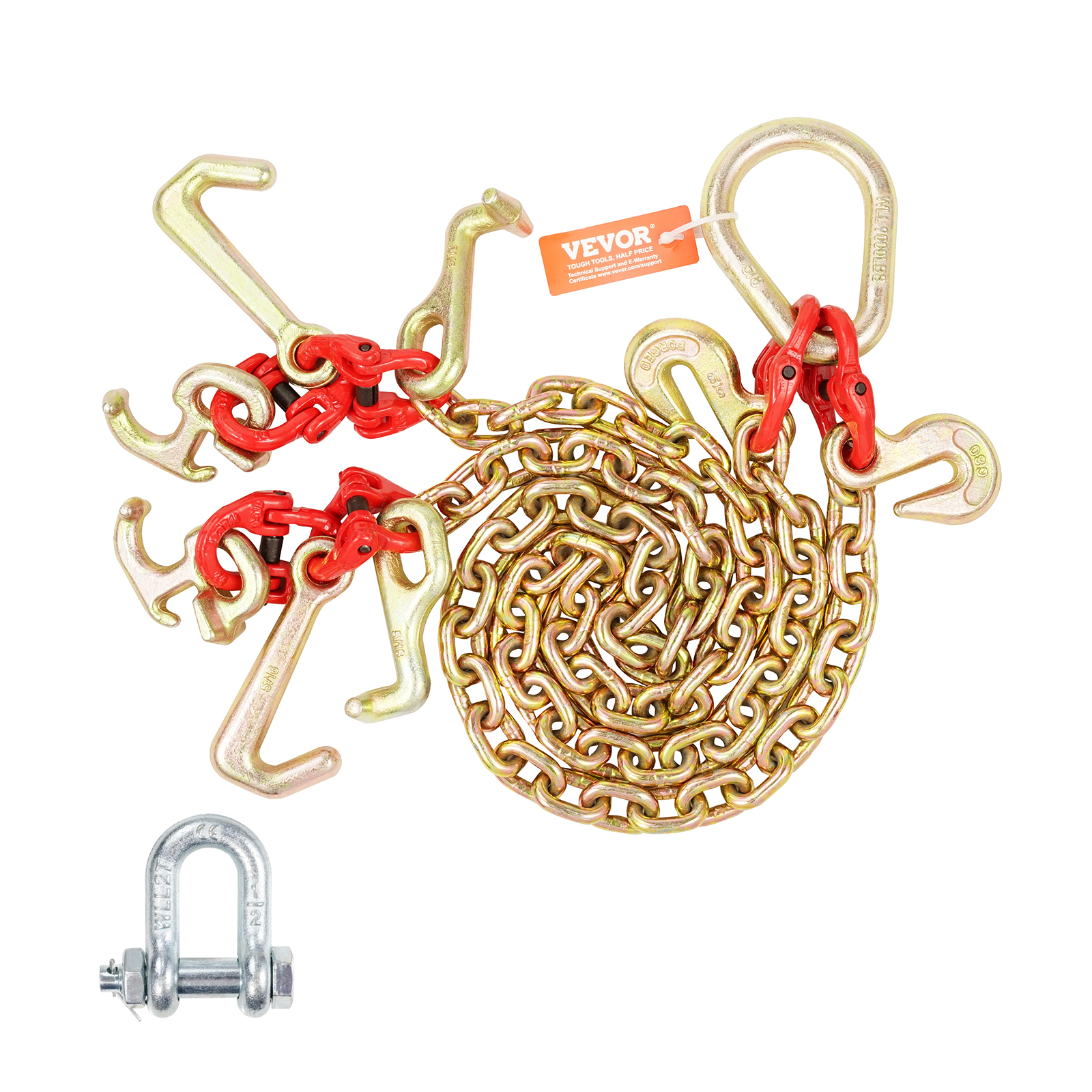 VEVOR 3/8" 5/16" Tow Chain J Hook G80 2ft, 3ft, 6ft V-Chain Wrecker Grab Hooks - Picture 51 of 74
