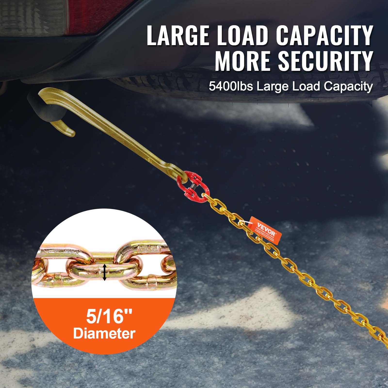 VEVOR 3/8" 5/16" Tow Chain J Hook G80 2ft, 3ft, 6ft V-Chain Wrecker Grab Hooks - Picture 41 of 74