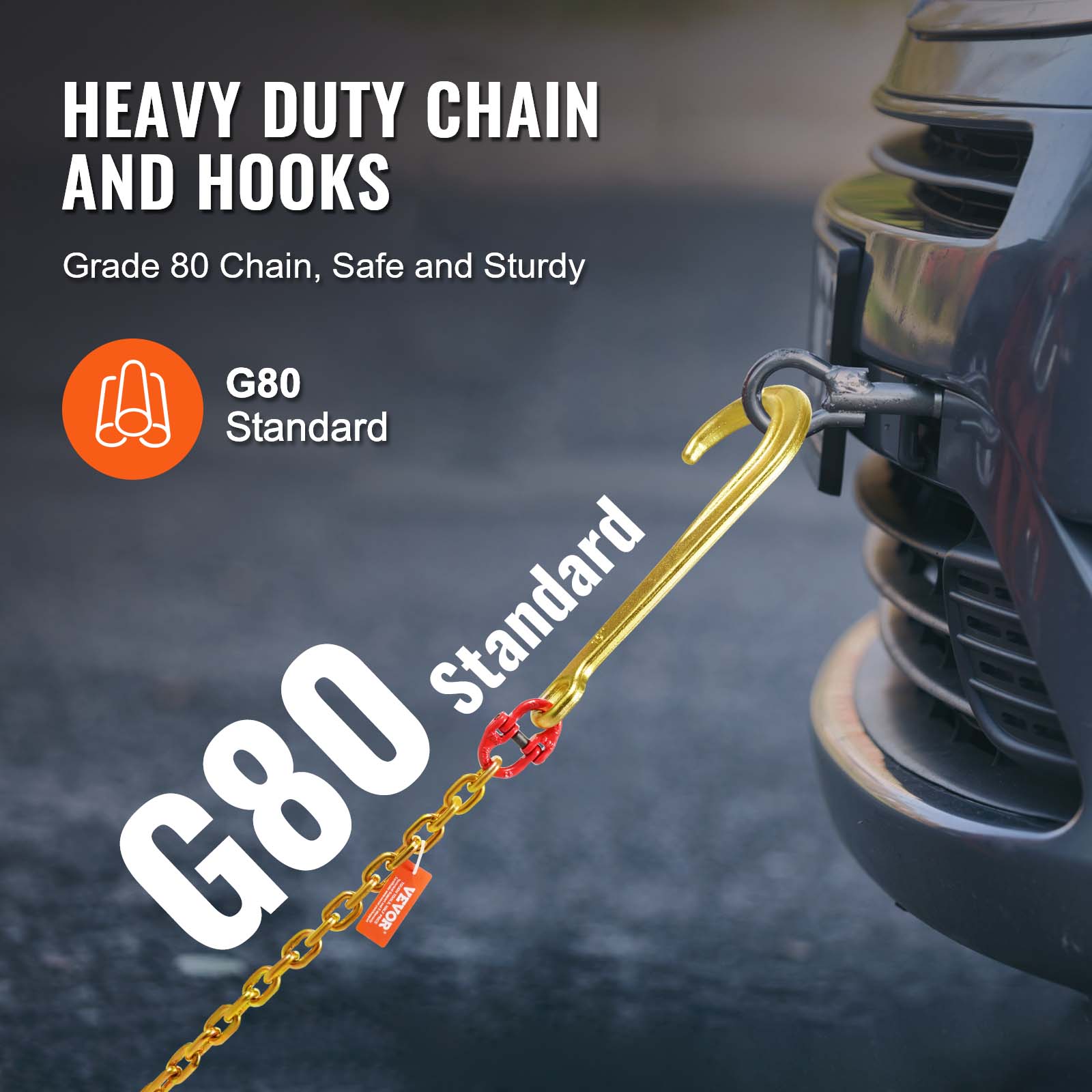 VEVOR 3/8" 5/16" Tow Chain J Hook G80 2ft, 3ft, 6ft V-Chain Wrecker Grab Hooks - Picture 43 of 74