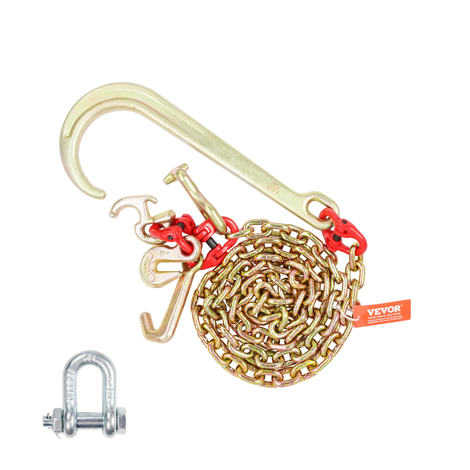 VEVOR 3/8" 5/16" Tow Chain J Hook G80 2ft, 3ft, 6ft V-Chain Wrecker Grab Hooks - Picture 39 of 74