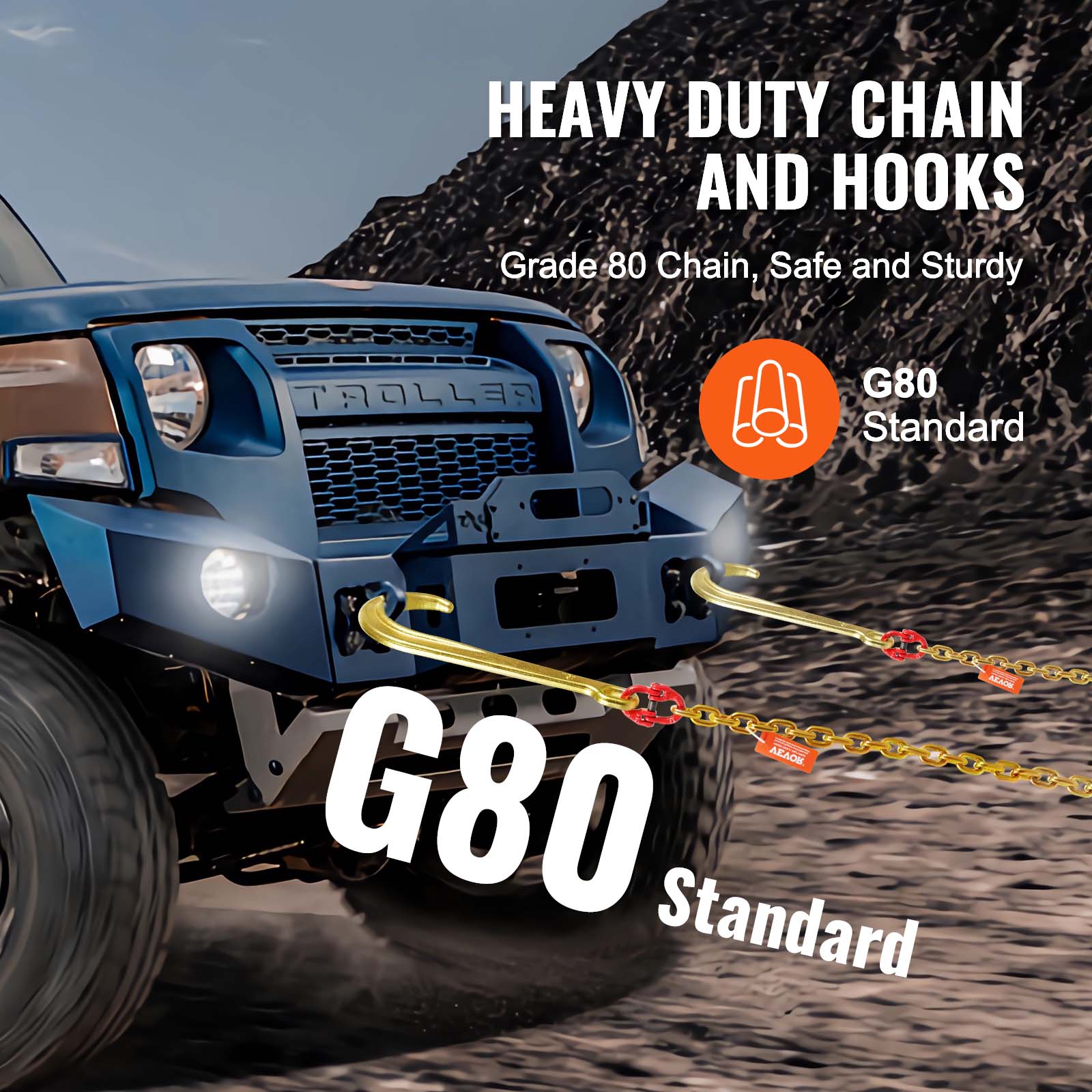 VEVOR 3/8" 5/16" Tow Chain J Hook G80 2ft, 3ft, 6ft V-Chain Wrecker Grab Hooks - Picture 19 of 74