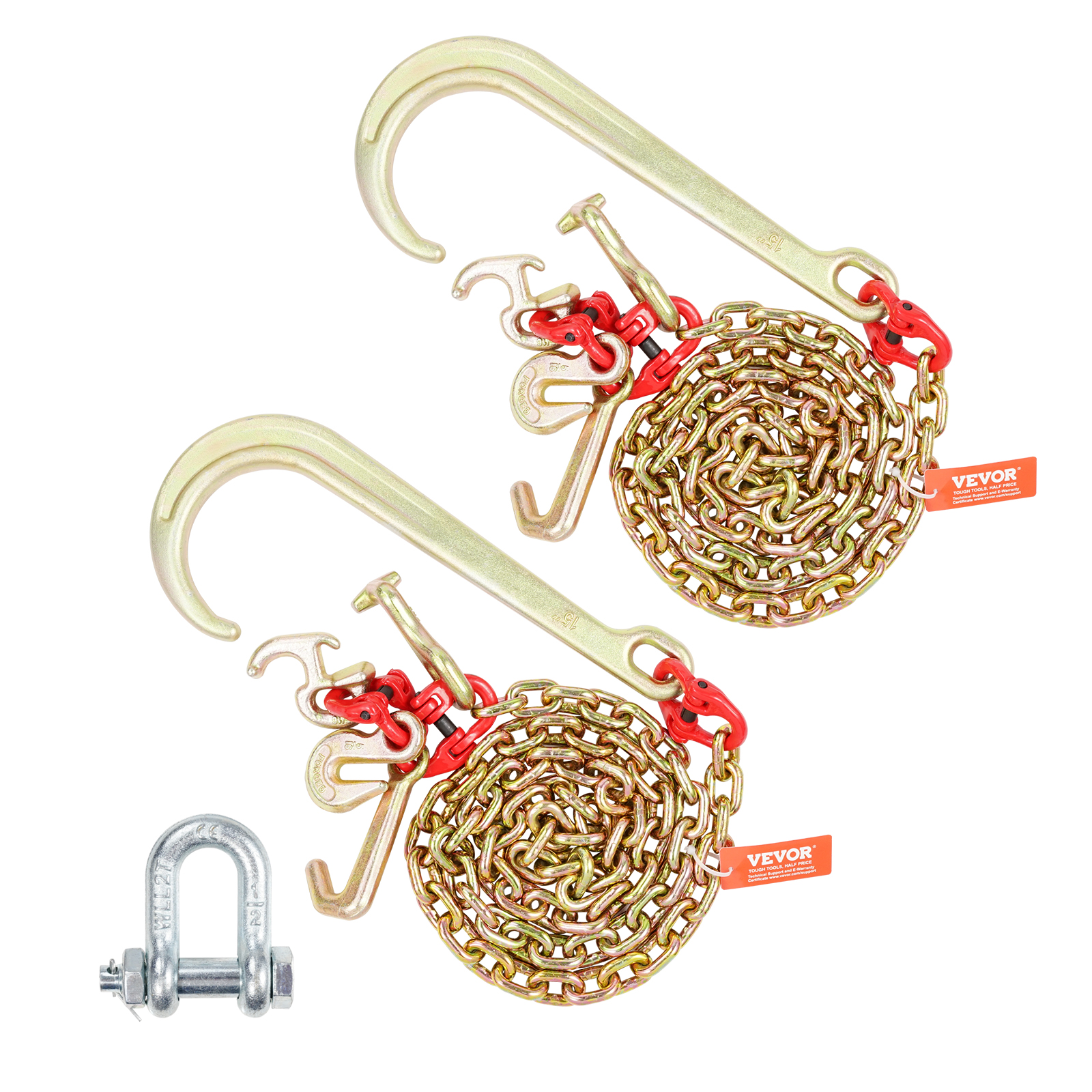 VEVOR 3/8" 5/16" Tow Chain J Hook G80 2ft, 3ft, 6ft V-Chain Wrecker Grab Hooks - Picture 15 of 74